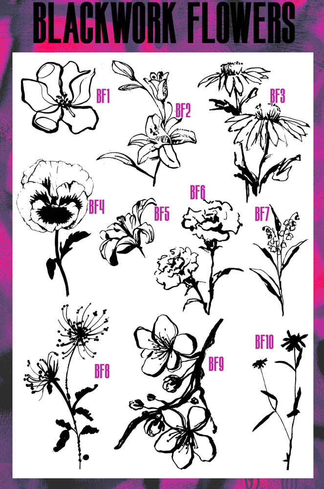 Black flower tattoo flash